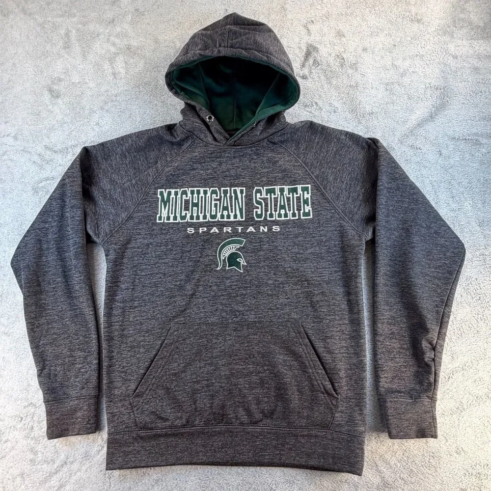 Michigan State Spartans Hoodie Mens Small Gray Green Pullover Sweatshirt